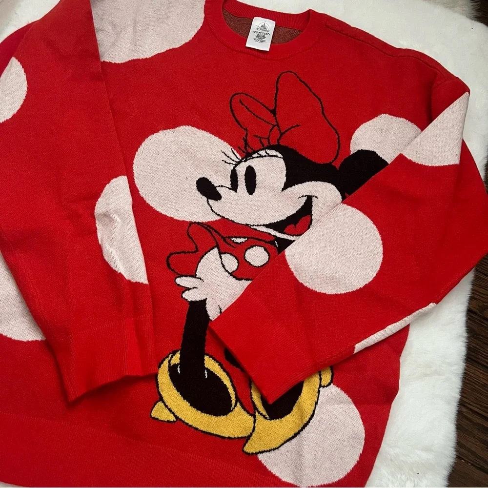 NWOT Disney Minnie Mouse Sweater Red White Polka Dots Adults - Picture 4 of 6